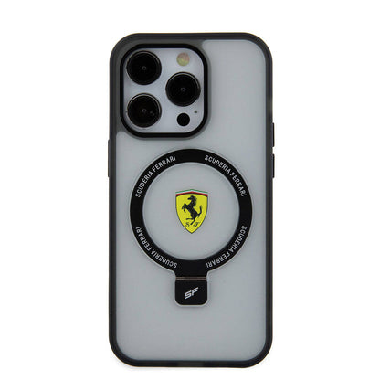 Apple iPhone 15 Pro Max Kılıf Ferrari M-safe Şarj Özellikli Standlı Buzlu Yüzey Dizayn Kapak Kırmızı