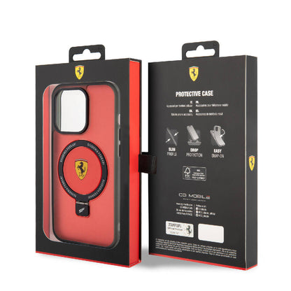 Apple iPhone 15 Pro Max Kılıf Ferrari M-safe Şarj Özellikli Standlı Buzlu Yüzey Dizayn Kapak Gümüş