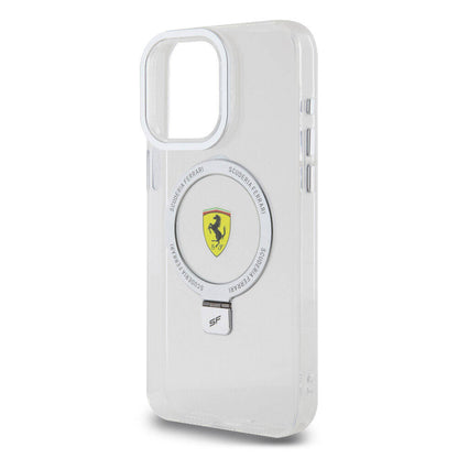 Apple iPhone 15 Pro Max Kılıf Ferrari M-safe Şarj Özellikli Standlı Buzlu Yüzey Dizayn Kapak Kırmızı