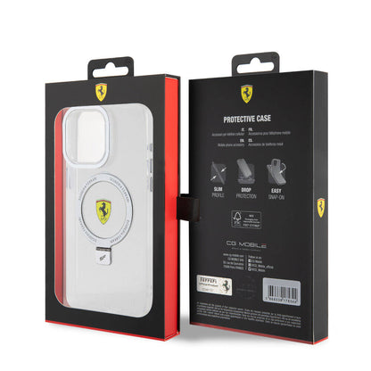 Apple iPhone 15 Pro Max Kılıf Ferrari M-safe Şarj Özellikli Standlı Buzlu Yüzey Dizayn Kapak Siyah