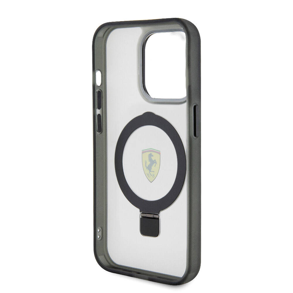 Apple iPhone 15 Pro Max Kılıf Ferrari M-safe Şarj Özellikli Standlı Buzlu Yüzey Dizayn Kapak Kırmızı