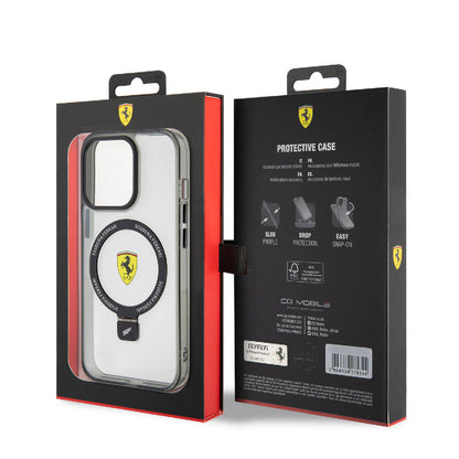 Apple iPhone 15 Pro Max Kılıf Ferrari M-safe Şarj Özellikli Standlı Buzlu Yüzey Dizayn Kapak Kırmızı
