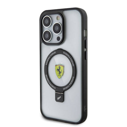 Apple iPhone 15 Pro Max Kılıf Ferrari M-safe Şarj Özellikli Standlı Buzlu Yüzey Dizayn Kapak Kırmızı