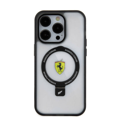 Apple iPhone 15 Pro Max Kılıf Ferrari M-safe Şarj Özellikli Standlı Buzlu Yüzey Dizayn Kapak Kırmızı