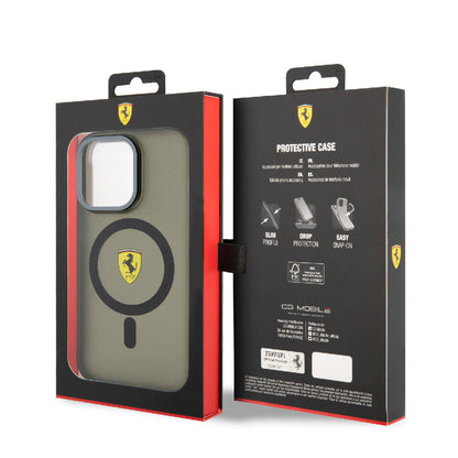 Apple iPhone 15 Pro Max Kılıf Ferrari Orjinal Lisanslı M-safe Şarj Özellikli Kontrast Bumper Kapak Siyah