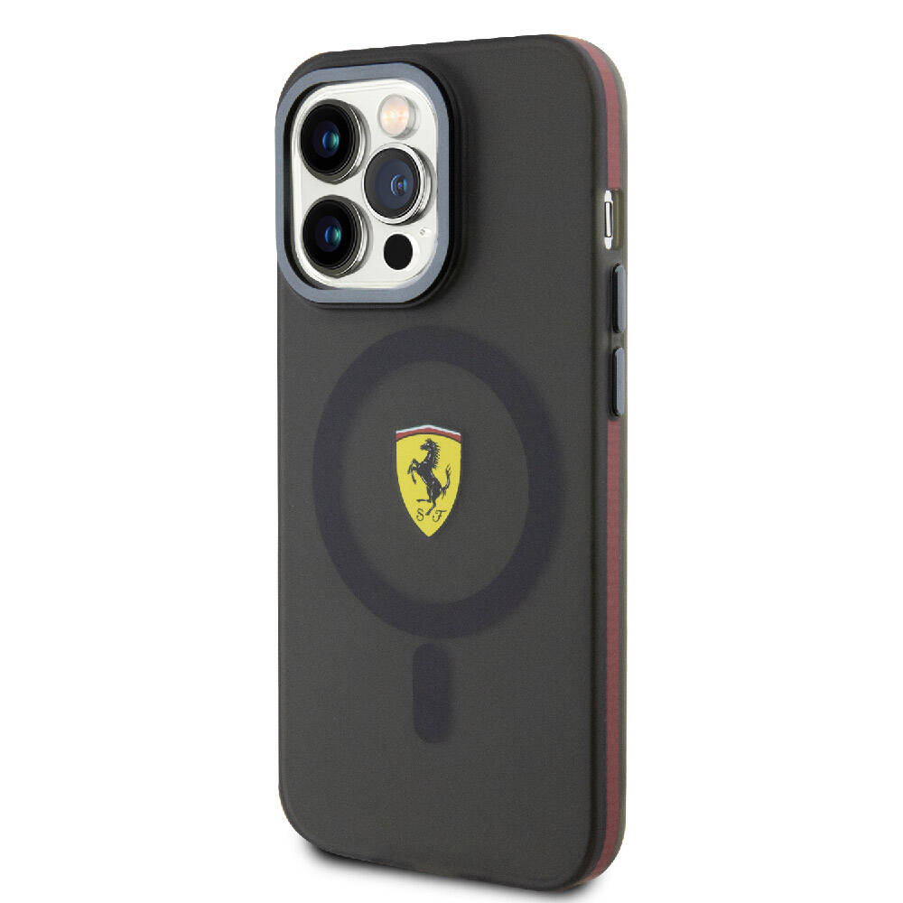 Apple iPhone 15 Pro Max Kılıf Ferrari Orjinal Lisanslı M-safe Şarj Özellikli Kontrast Bumper Kapak Kırmızı