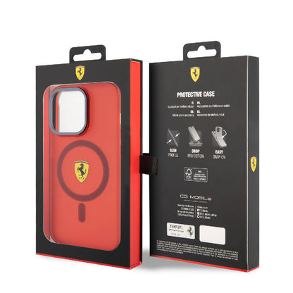 Apple iPhone 15 Pro Max Kılıf Ferrari Orjinal Lisanslı M-safe Şarj Özellikli Kontrast Bumper Kapak Kırmızı