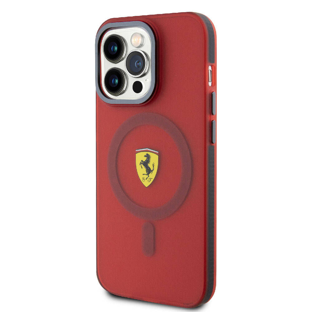 Apple iPhone 15 Pro Max Kılıf Ferrari Orjinal Lisanslı M-safe Şarj Özellikli Kontrast Bumper Kapak Kırmızı
