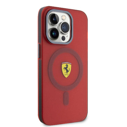 Apple iPhone 15 Pro Max Kılıf Ferrari Orjinal Lisanslı M-safe Şarj Özellikli Kontrast Bumper Kapak Kırmızı