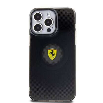 Apple iPhone 15 Pro Max Kılıf Ferrari Orjinal Lisanslı M-safe Şarj Özellikli Parçalanan Noktalar Desenli Kapak Siyah