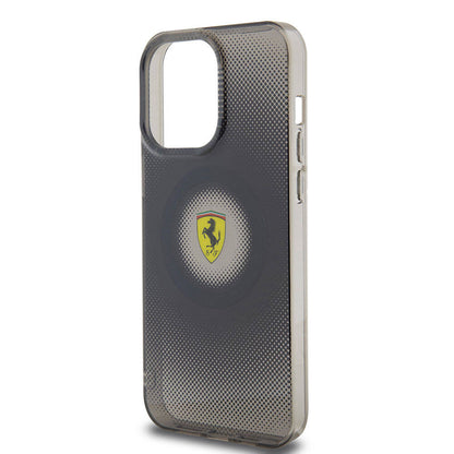Apple iPhone 15 Pro Max Kılıf Ferrari Orjinal Lisanslı M-safe Şarj Özellikli Parçalanan Noktalar Desenli Kapak Siyah