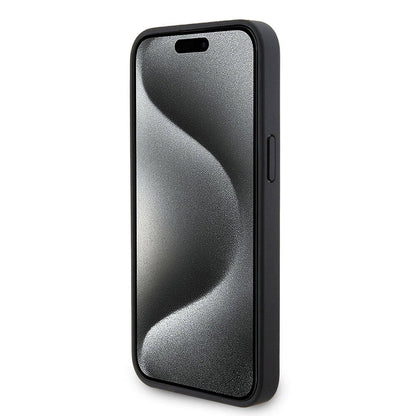 Apple iPhone 15 Pro Max Kılıf Ferrari Orjinal Lisanslı PU Delikli Arka Yüzey Metal Logolu Dikişli Büyük SF Yazılı Kapak Siyah