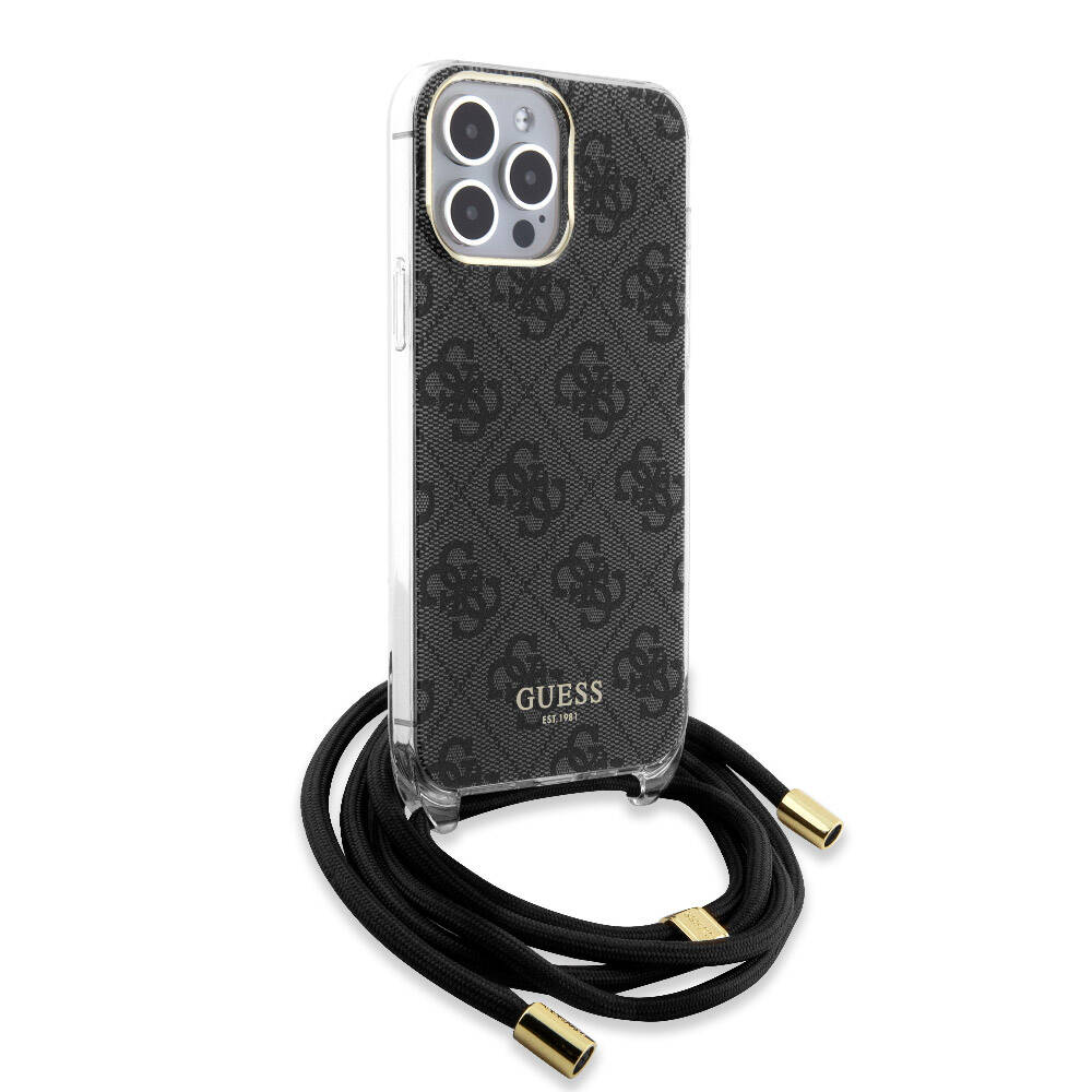 Apple iPhone 15 Pro Max Case Guess Original Licensed Cross Strap 4G Patterned Cover Brown