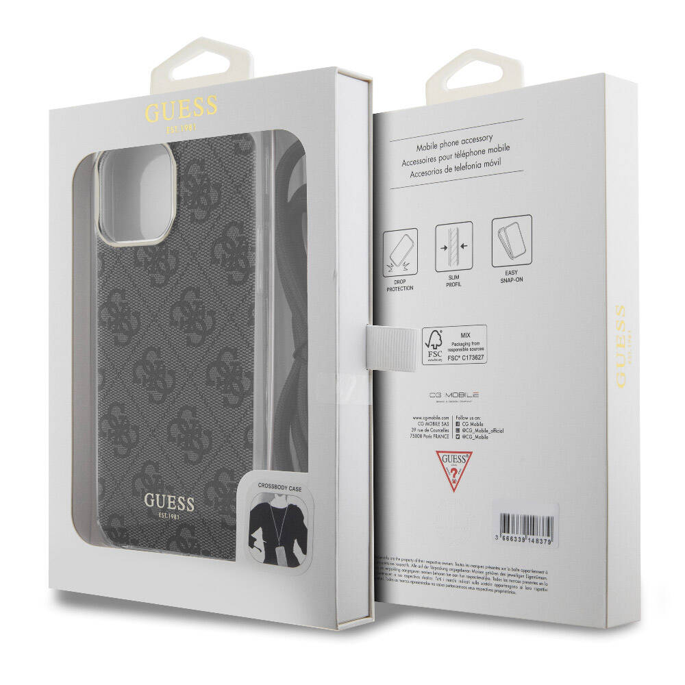 Apple iPhone 15 Pro Max Case Guess Original Licensed Cross Strap 4G Patterned Cover Brown