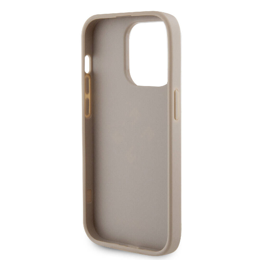 Apple iPhone 15 Pro Max Case Guess Original Licensed Perforated Text and 4G Glitter Large Metal Logo Cover Brown