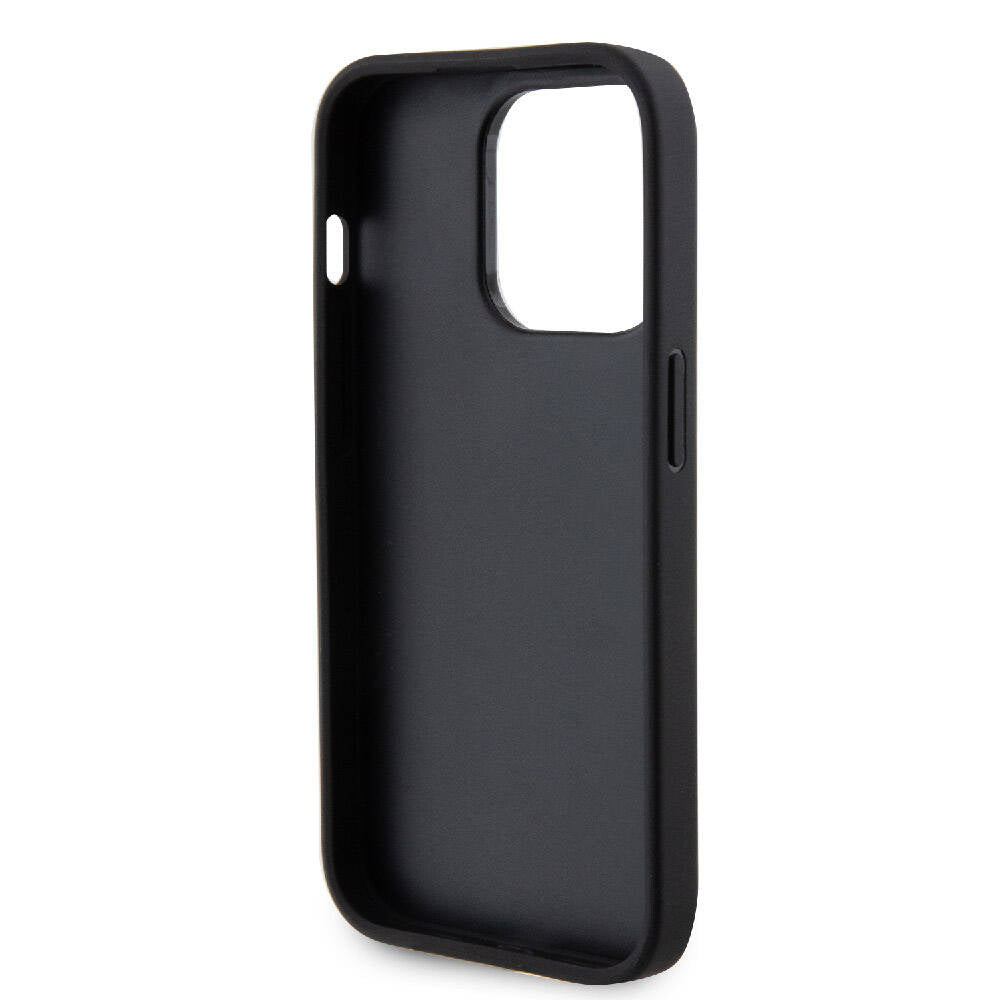 Apple iPhone 15 Pro Max Case Guess Original Licensed Perforated Text and 4G Glitter Large Metal Logo Cover Black