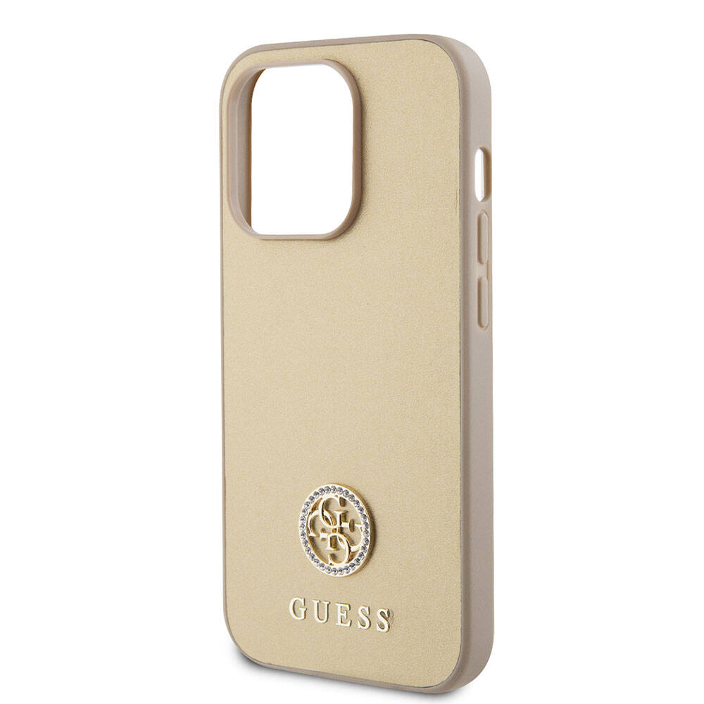 Apple iPhone 15 Pro Max Case Guess Original Licensed Leather 4G Metal Logo Strass Cover Black