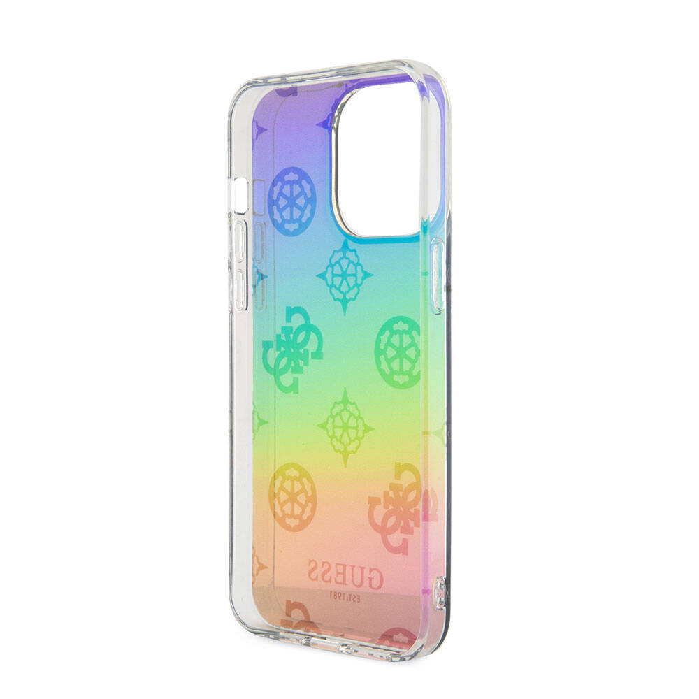 Apple iPhone 15 Pro Max Case Guess Original Licensed Patterned Text Logo Strap Holographic Glitter Peony Cover Pink