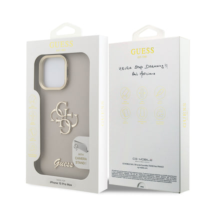 Apple iPhone 15 Pro Max Kılıf Guess Orjinal Lisanslı Grained Yazı Logolu Kamera Standlı Kapak Pembe