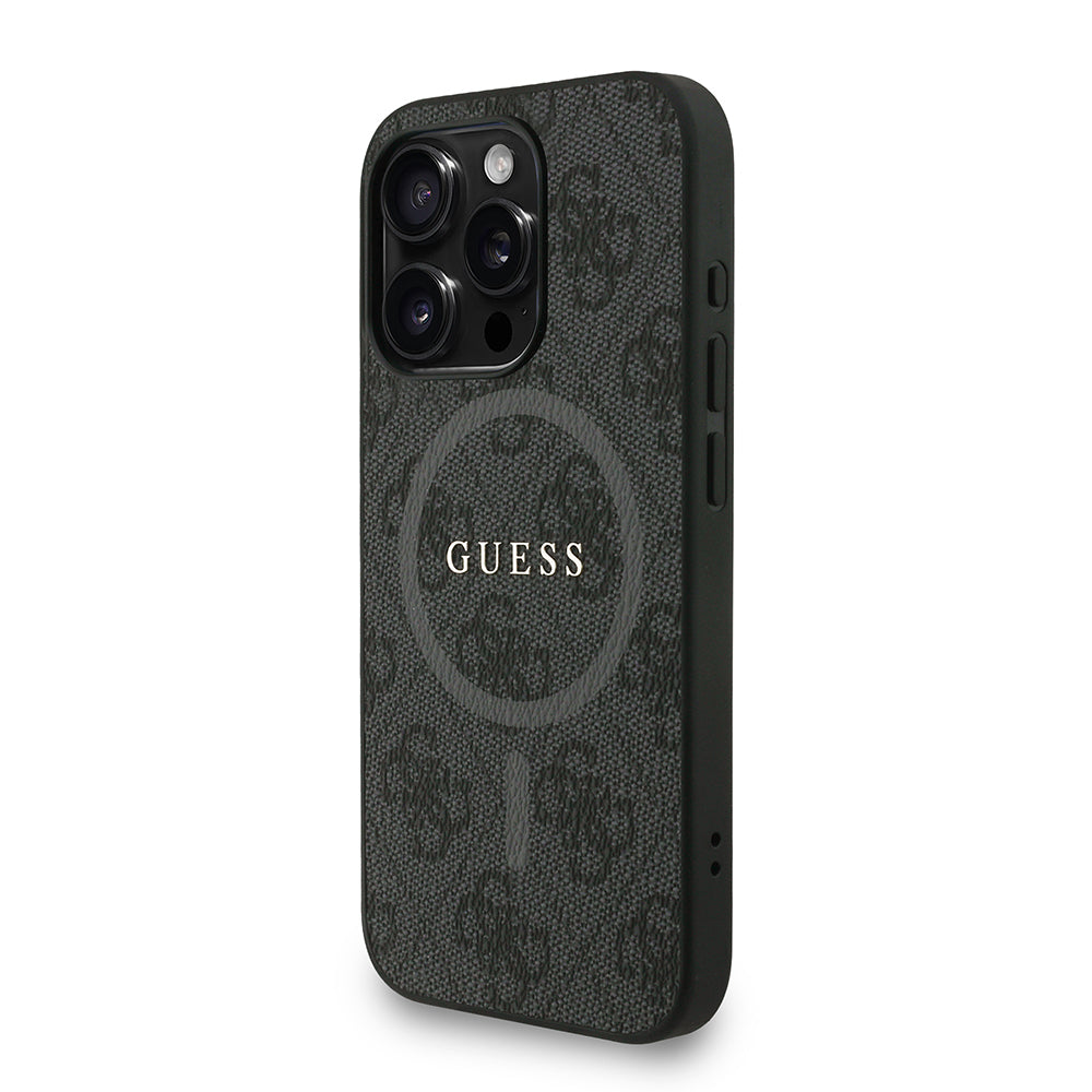 Apple iPhone 15 Pro Max Kılıf Guess Orjinal Lisanslı M-safe Şarj Özellikli PU Deri Bilek Askı İpli Yazı Logolu Kapak Pembe