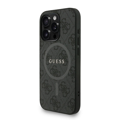 Apple iPhone 15 Pro Max Kılıf Guess Orjinal Lisanslı M-safe Şarj Özellikli PU Deri Bilek Askı İpli Yazı Logolu Kapak Pembe