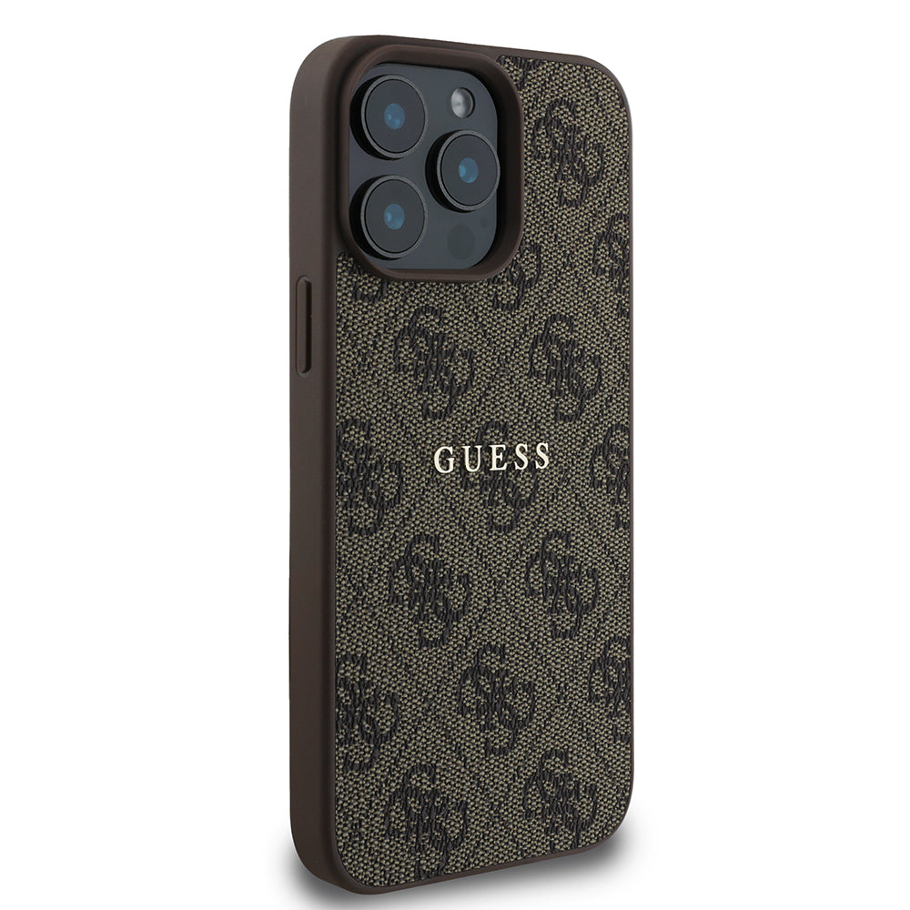 Apple iPhone 15 Pro Max Case Guess Original Licensed M-safe Charging Feature 4G Pattern Text Logo Cover Black