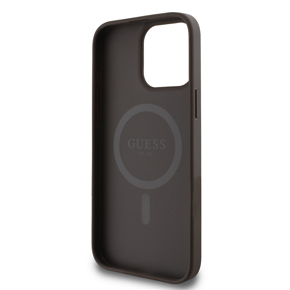Apple iPhone 15 Pro Max Case Guess Original Licensed M-safe Charging Feature 4G Pattern Text Logo Cover Black