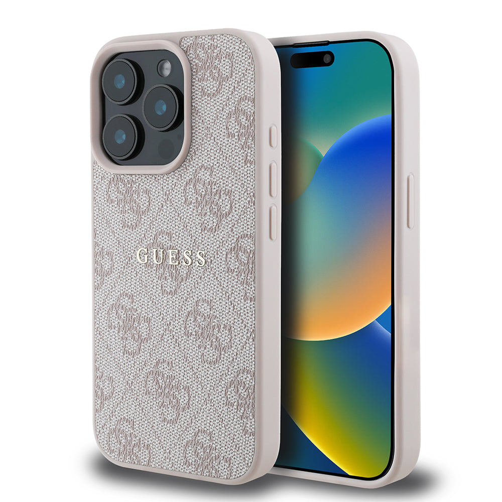 Apple iPhone 15 Pro Max Case Guess Original Licensed M-safe Charging Feature 4G Pattern Text Logo Cover Brown