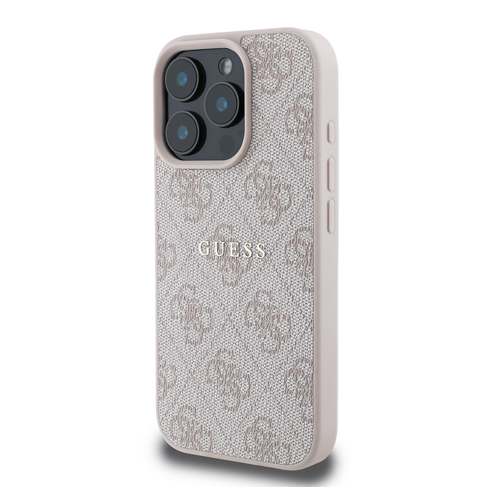 Apple iPhone 15 Pro Max Case Guess Original Licensed M-safe Charging Feature 4G Pattern Text Logo Cover Black