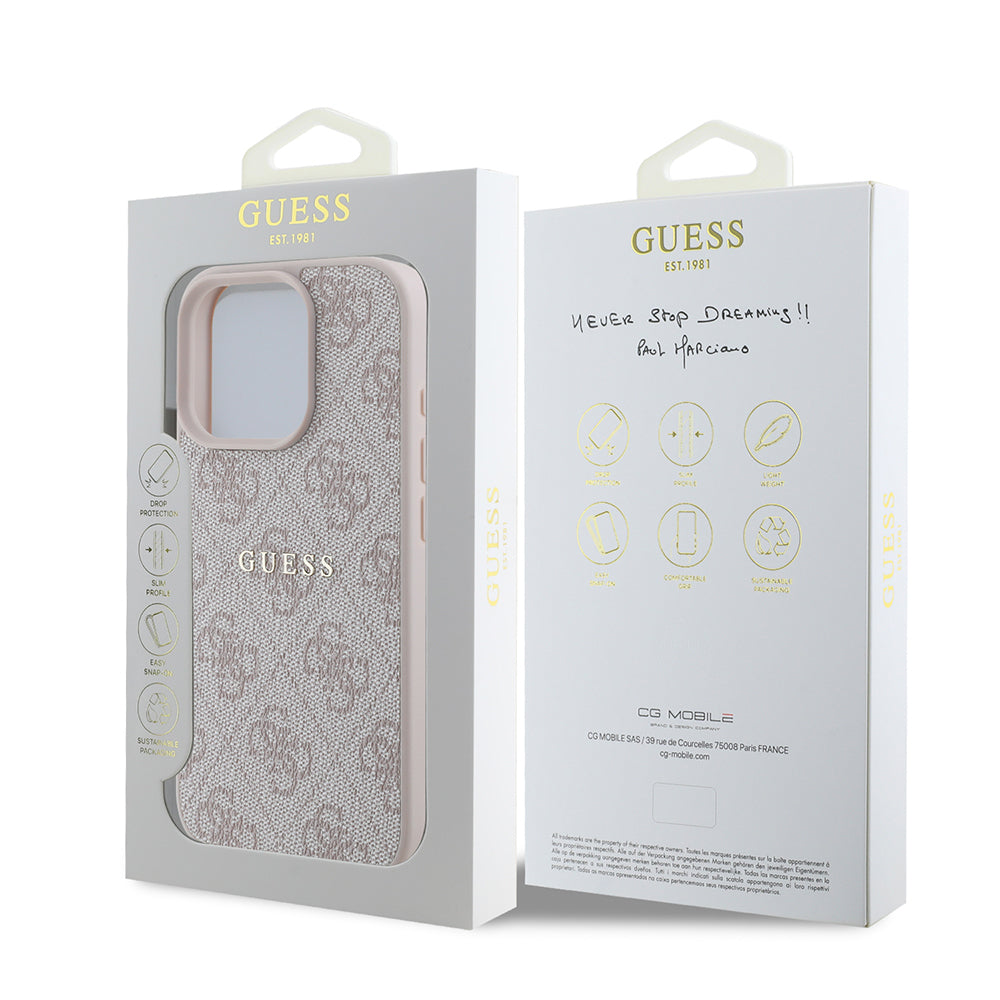 Apple iPhone 15 Pro Max Case Guess Original Licensed M-safe Charging Feature 4G Pattern Text Logo Cover Black