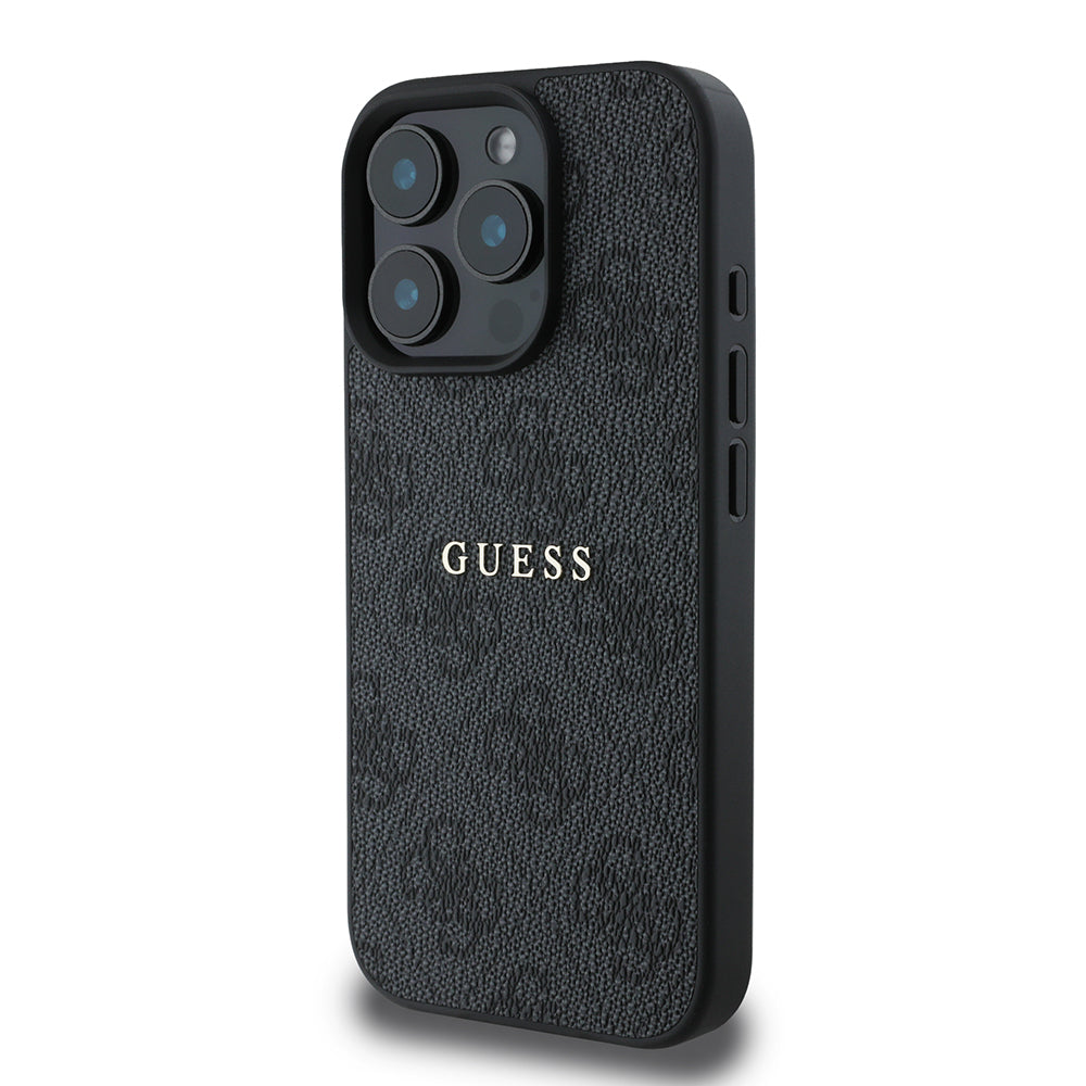 Apple iPhone 15 Pro Max Case Guess Original Licensed M-safe Charging Feature 4G Pattern Text Logo Cover Black