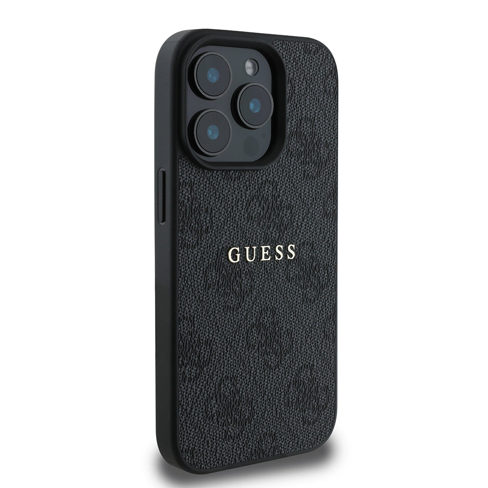 Apple iPhone 15 Pro Max Case Guess Original Licensed M-safe Charging Feature 4G Pattern Text Logo Cover Black