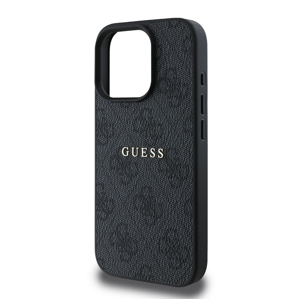 Apple iPhone 15 Pro Max Case Guess Original Licensed M-safe Charging Feature 4G Pattern Text Logo Cover Black
