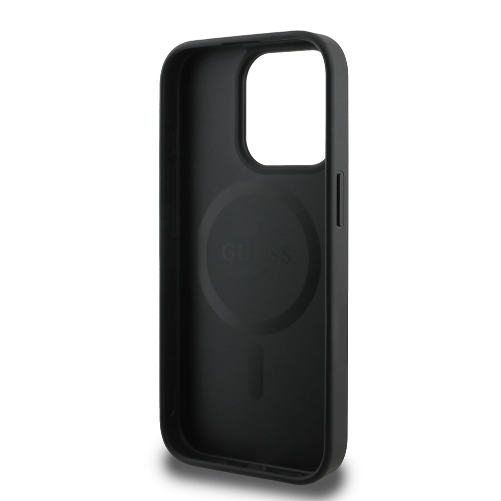 Apple iPhone 15 Pro Max Case Guess Original Licensed M-safe Charging Feature 4G Pattern Text Logo Cover Black