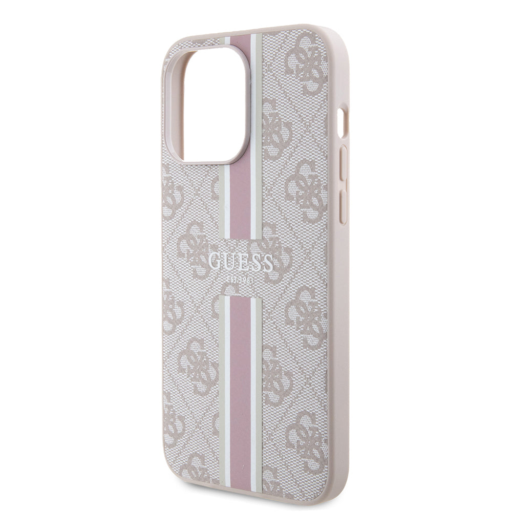 Apple iPhone 15 Pro Max Case Guess Original Licensed M-safe Charging Feature 4G Stripe Design Printed Cover Pink