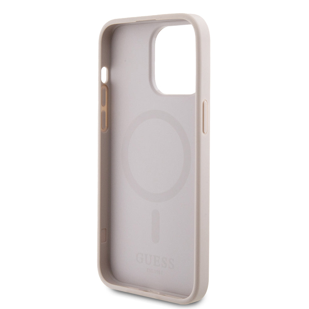 Apple iPhone 15 Pro Max Case Guess Original Licensed M-safe Charging Feature 4G Stripe Design Printed Cover Brown