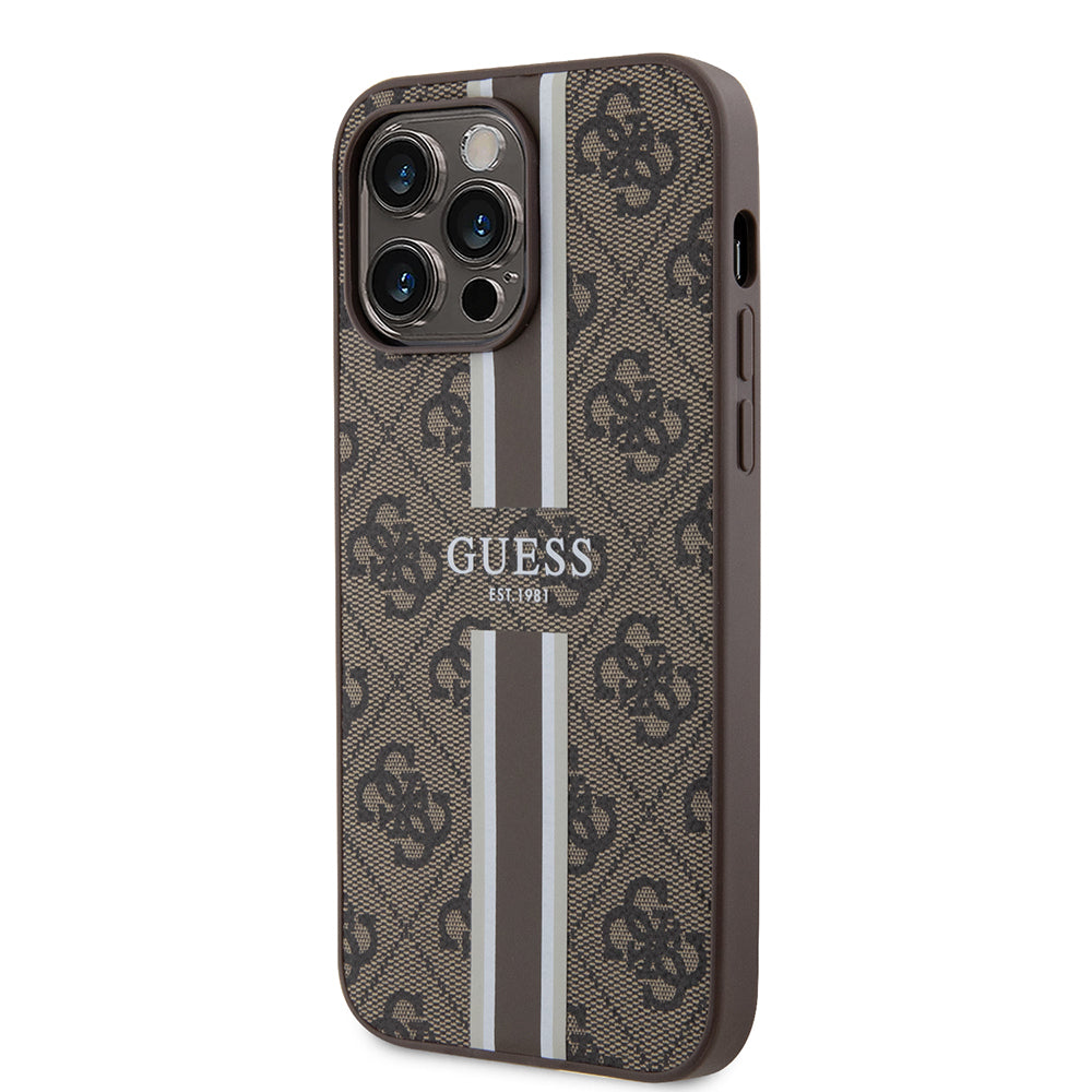 Apple iPhone 15 Pro Max Case Guess Original Licensed M-safe Charging Feature 4G Stripe Design Printed Cover Pink