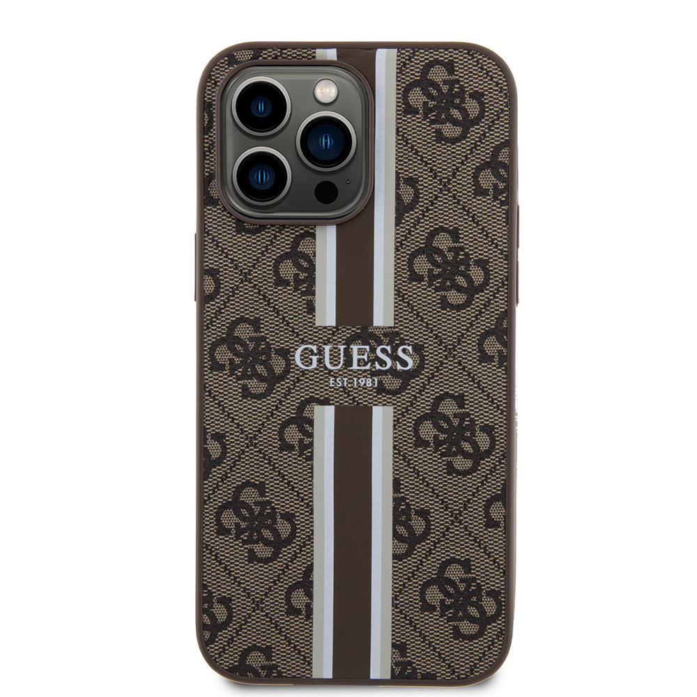 Apple iPhone 15 Pro Max Case Guess Original Licensed M-safe Charging Feature 4G Stripe Design Printed Cover Pink