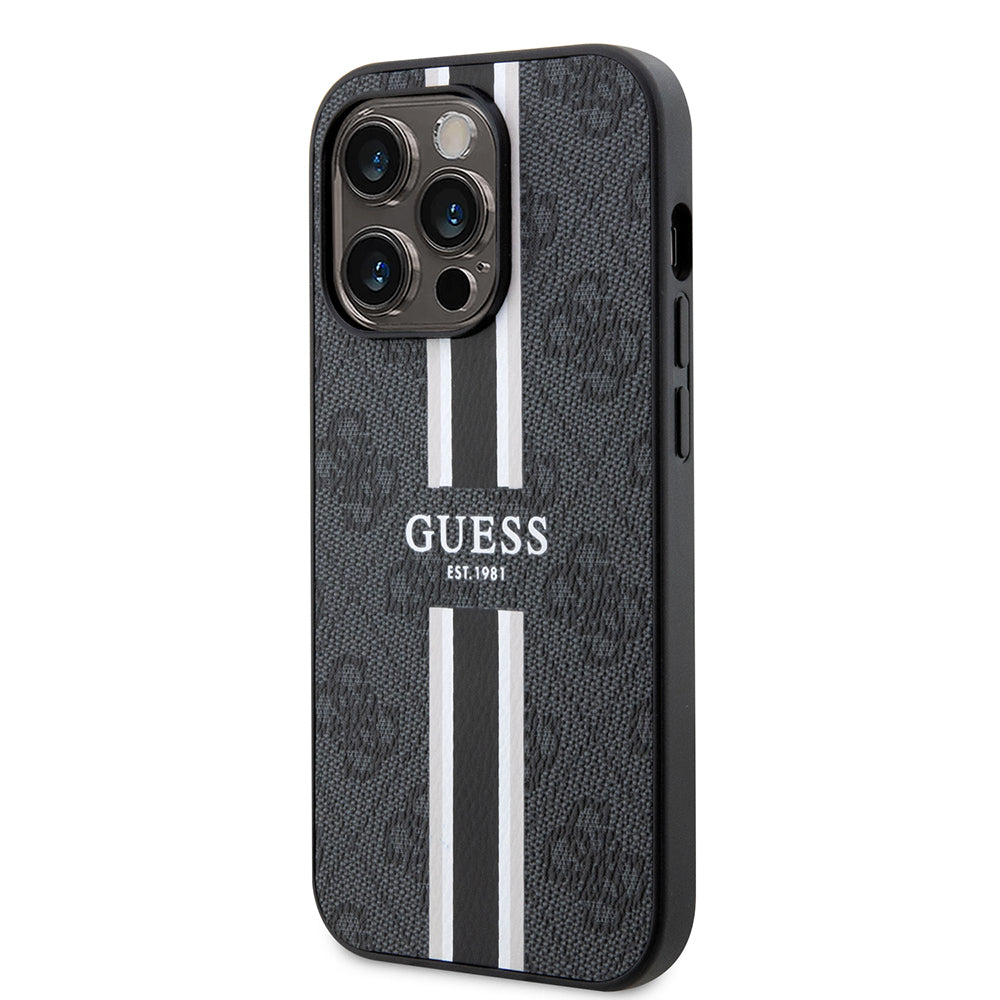 Apple iPhone 15 Pro Max Case Guess Original Licensed M-safe Charging Feature 4G Stripe Design Printed Cover Pink