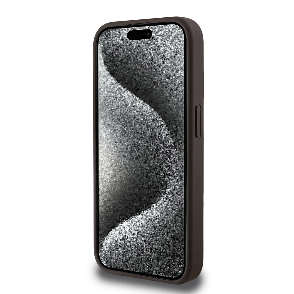 Apple iPhone 15 Pro Max Case Guess Original Licensed M-safe Charging Feature Rose Printed 4G Patterned Text Logo Cover Black