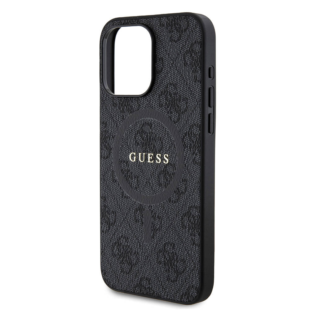 Apple iPhone 15 Pro Max Case Guess Original Licensed M-safe Charging Feature PU Ring 4G Patterned Text Logo Cover Brown