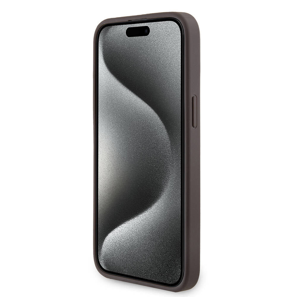 Apple iPhone 15 Pro Max Case Guess Original Licensed M-safe Charging Feature PU Ring 4G Patterned Text Logo Cover Black