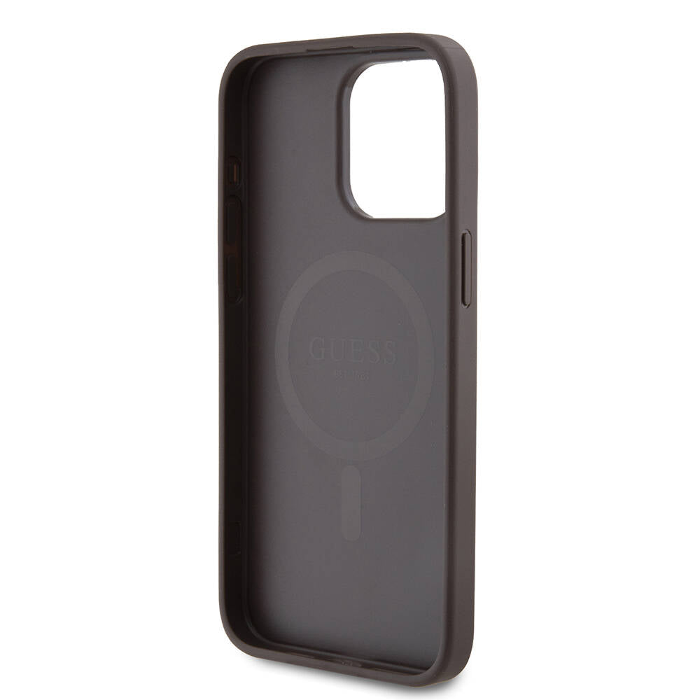 Apple iPhone 15 Pro Max Case Guess Original Licensed M-safe Charging Feature PU Ring 4G Patterned Text Logo Cover Black