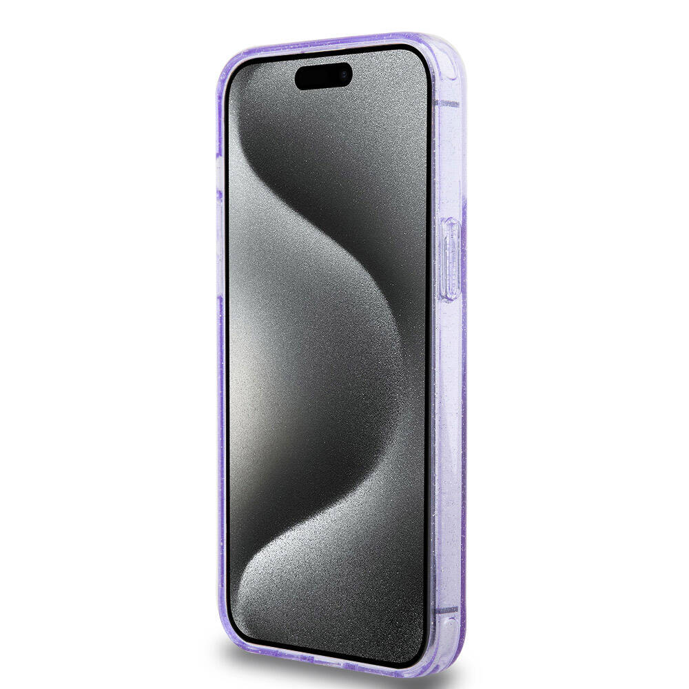 Apple iPhone 15 Pro Max Case Guess Original Licensed M-safe Charging Feature Glitter Back Surface Ring Stand Cover Black 