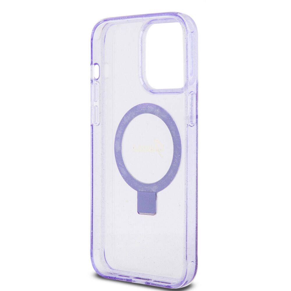 Apple iPhone 15 Pro Max Case Guess Original Licensed M-safe Charging Feature Glitter Back Surface Ring Stand Cover Black 