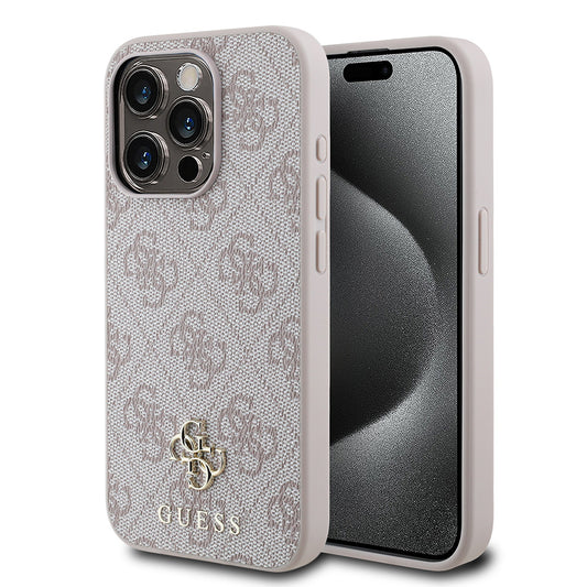 Apple iPhone 15 Pro Max Case Guess Original Licensed M-safe Charging Feature Small 4G Classic Cover Pink