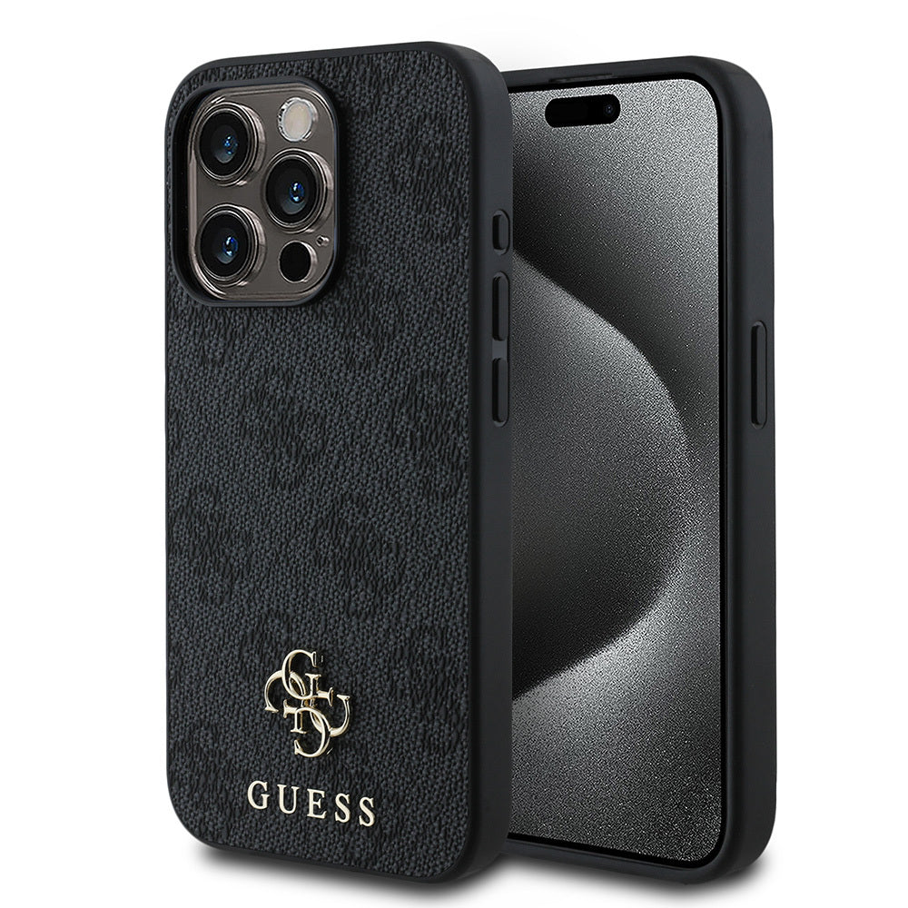Apple iPhone 15 Pro Max Case Guess Original Licensed M-safe Charging Feature Small 4G Classic Cover Black