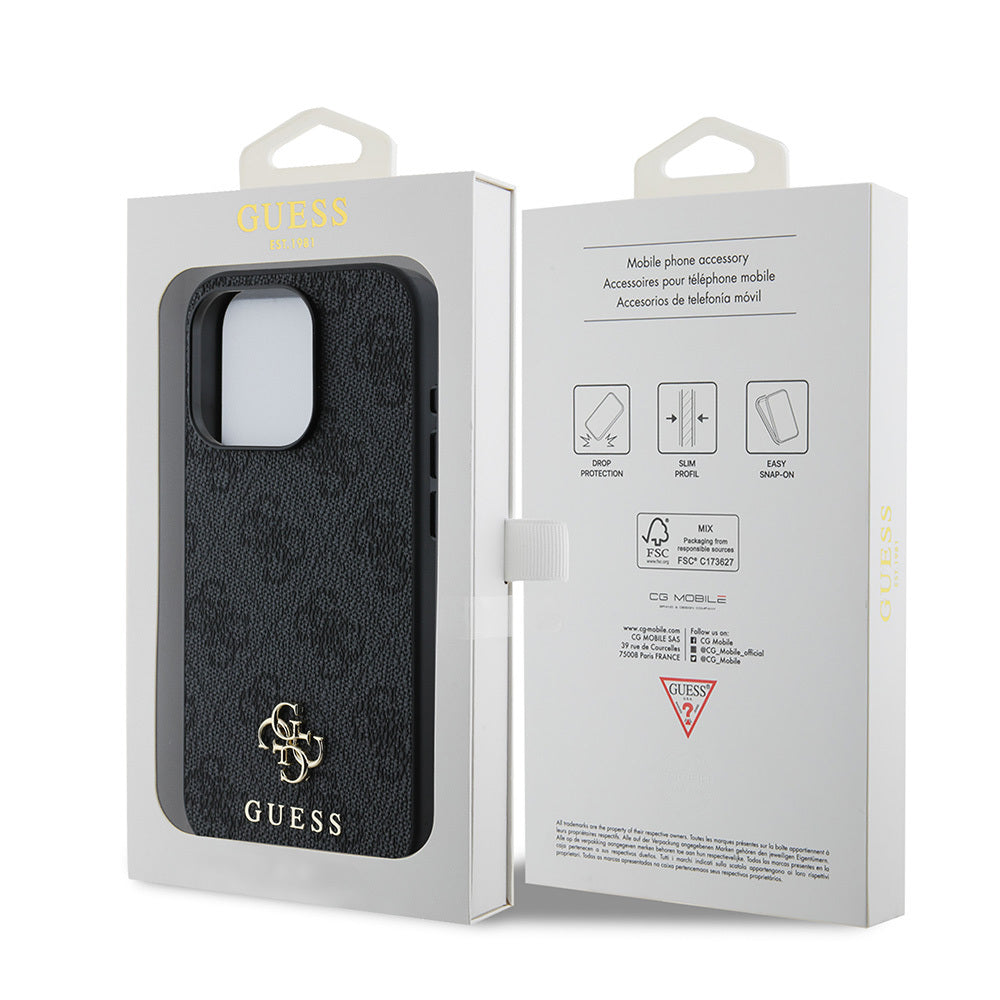 Apple iPhone 15 Pro Max Case Guess Original Licensed M-safe Charging Feature Small 4G Classic Cover Black