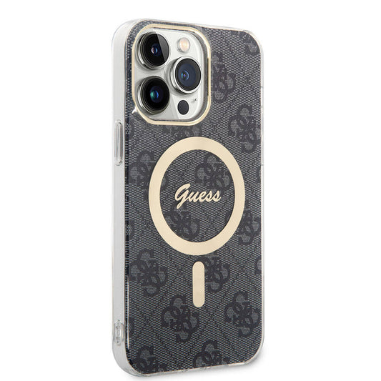 Apple iPhone 15 Pro Max Case Guess Original Licensed M-safe Charging Feature 4G Patterned Cover with Text Logo Black