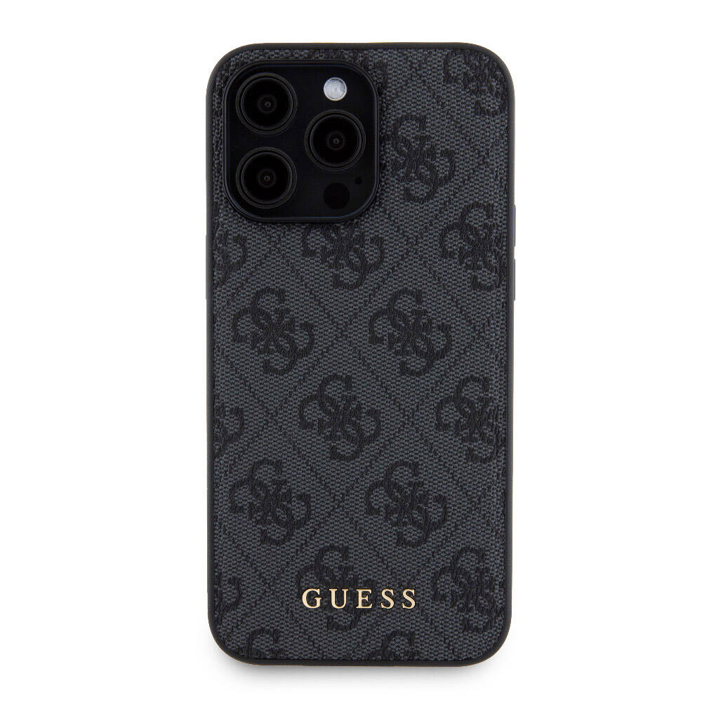 Apple iPhone 15 Pro Max Case Guess Original Licensed M-safe Charging Feature Text Logo 4G Patterned Cover + Powerbank 5000mAh 2in1 Set Black 